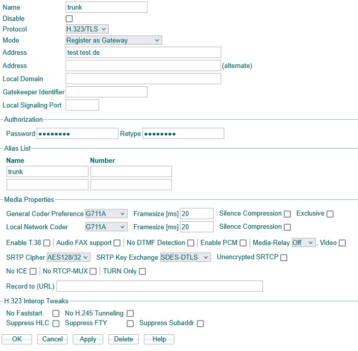 Gateway configuration
